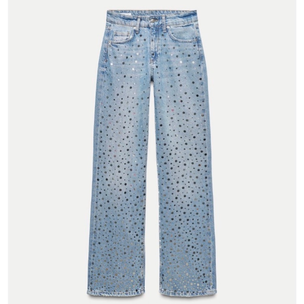 Zara | TRF Mirror Stud Mid Rise Wide Leg Jeans | NWT | Size 14
